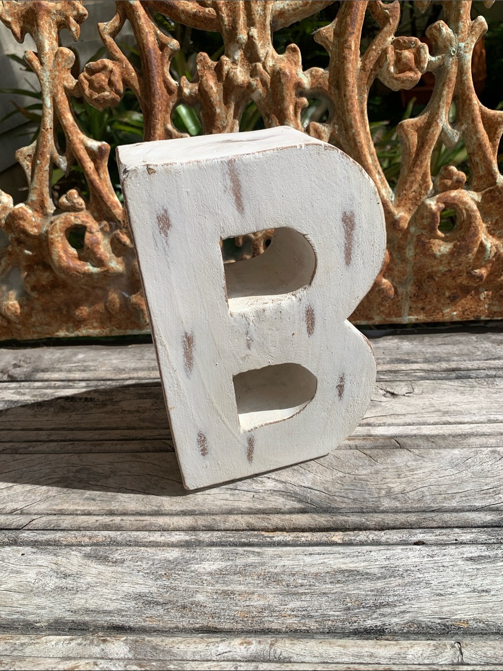 Farmhouse Style Distressed Wooden Letter B - White